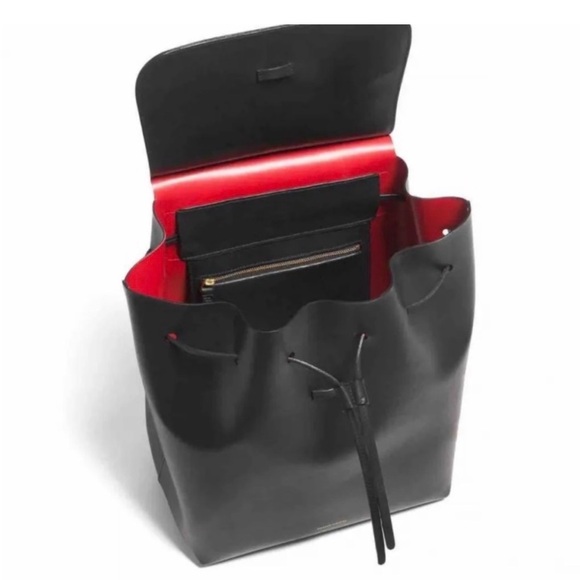 Mansur Gavriel Minimalist Leather Backpack in Black with Red Interior - Picture 4 of 14